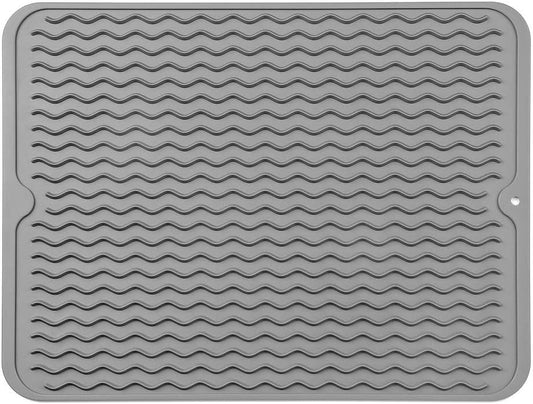 AJ Silicone Dish Drying Mat, Drying Surface L (40 x 30cm), Grey