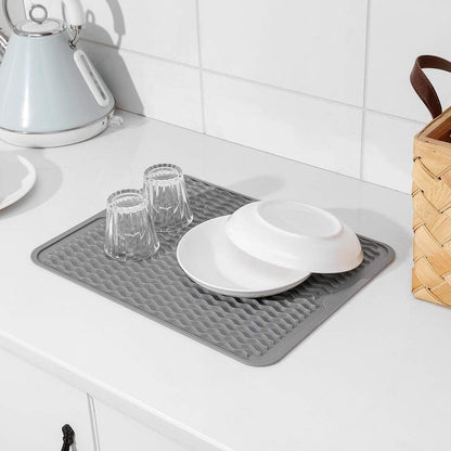AJ Silicone Dish Drying Mat, Drying Surface L (40 x 30cm), Grey
