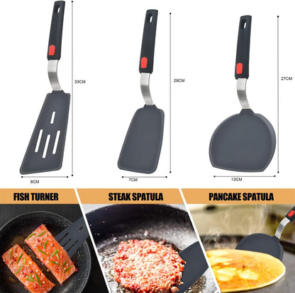 AJ Silicone Spatula Turner, Non-stick Cooking Spatulas with Resistance to up to 315 °C, Set of 3