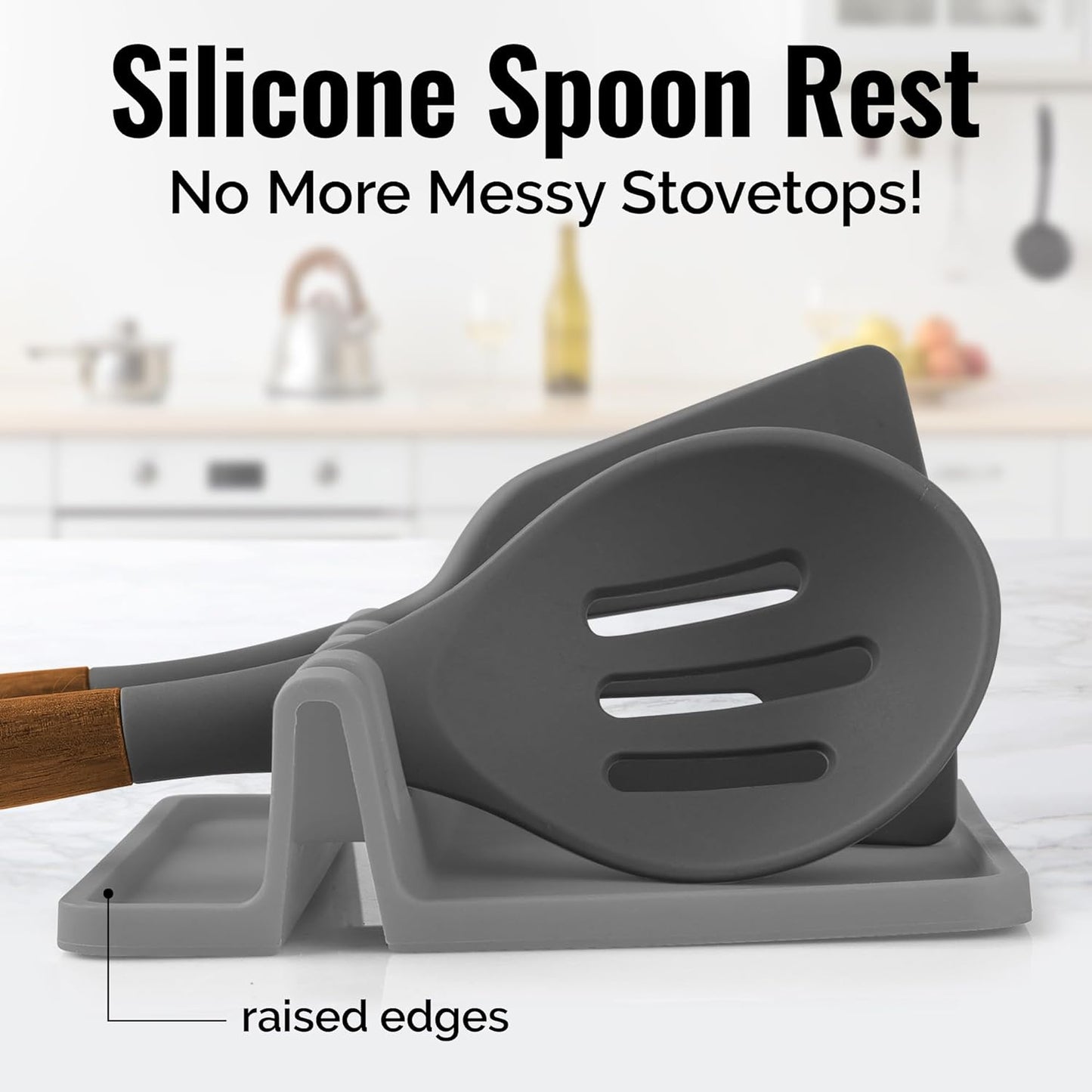 AJ Silicone Spoon Rest with Drip Pad, BPA-Free Spoon Rest & Spoon Holder for Stove Top, Set of 2 pcs, Grey