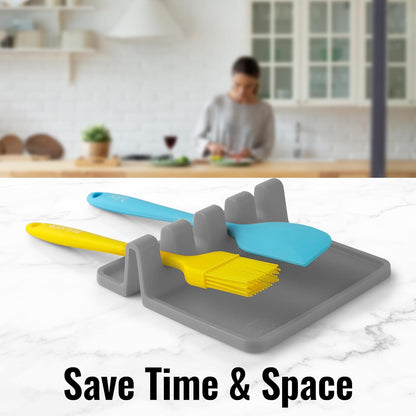 AJ Silicone Spoon Rest with Drip Pad, BPA-Free Spoon Rest & Spoon Holder for Stove Top, Set of 2 pcs, Grey