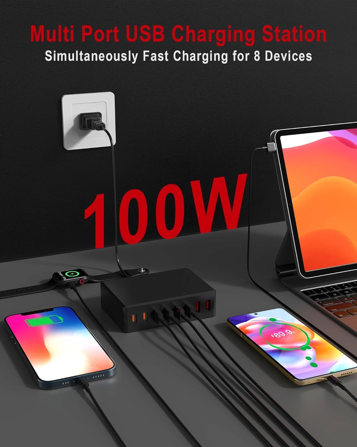 AJ Sparkit 8PD, 100W Charging Hub 8 Θυρών, με 4 Θύρες USB-C & 4 Θύρες USB-A, με Power Delivery 3.0, Black