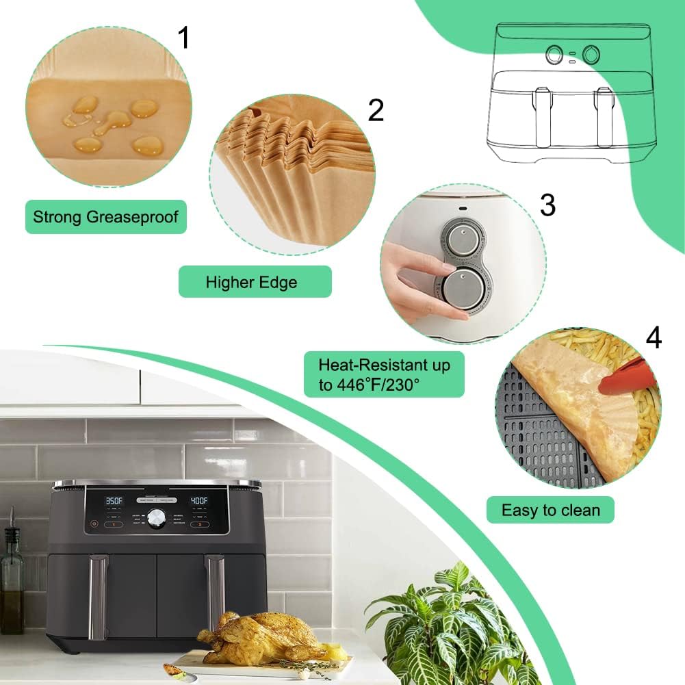 AJ Air Fryer Disposable Paper Liner Rectangle, for Dual Air Fryer 22cm Rectangular, Set of 50pcs