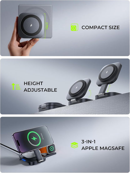 Arktos HyperCharge Wireless Triple, 3-in-1 MagSafe Wireless Magnetic Charger for iPhone, AirPods & Apple Watch, Frost Black