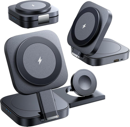 Arktos HyperCharge Wireless Triple, 3-in-1 MagSafe Wireless Magnetic Charger for iPhone, AirPods & Apple Watch, Frost Black