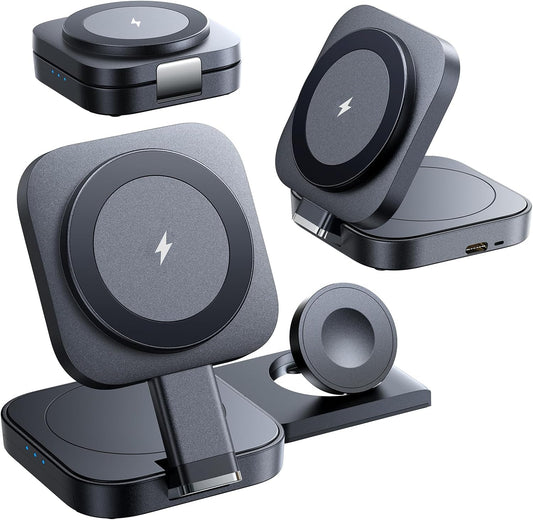 Arktos HyperCharge Wireless Triple, 3-in-1 MagSafe Wireless Magnetic Charger for iPhone, AirPods & Apple Watch, Frost Black