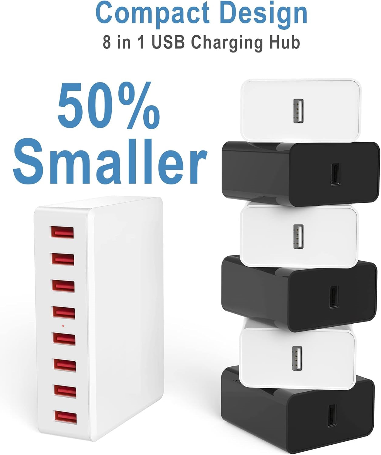 AJ Sparkit 8, 50W 8-Port Charging Hub with 8 USB-A Ports, with Intelligent Triage & Temperature Control, White
