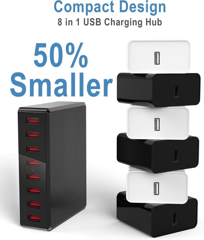 AJ Sparkit 8, 50W 8-Port Charging Hub with 8 USB-A Ports, with Intelligent Triage & Temperature Control, Black