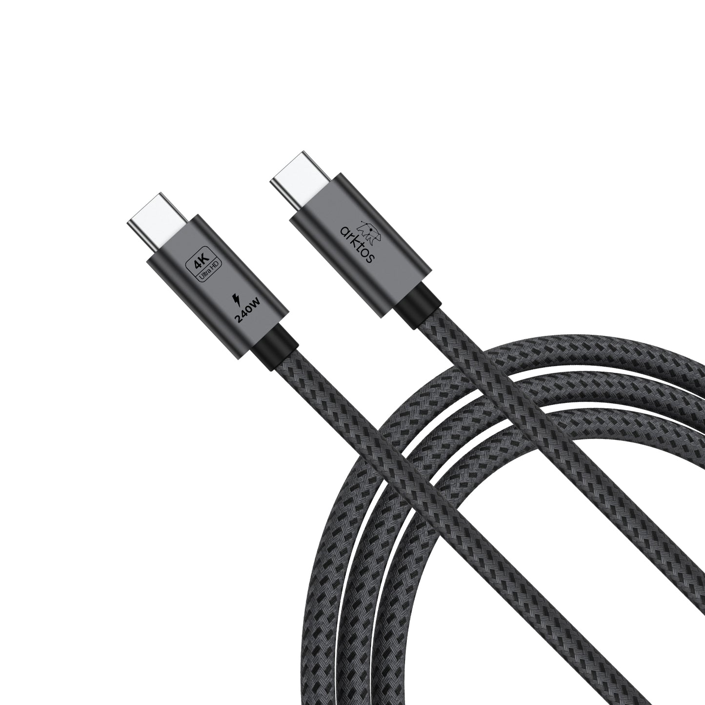 Arktos Hyperconnect 7m. USB-C to USB-C 3.2 Gen2 Cable, 20Gbps, Nylon Braided, Silver