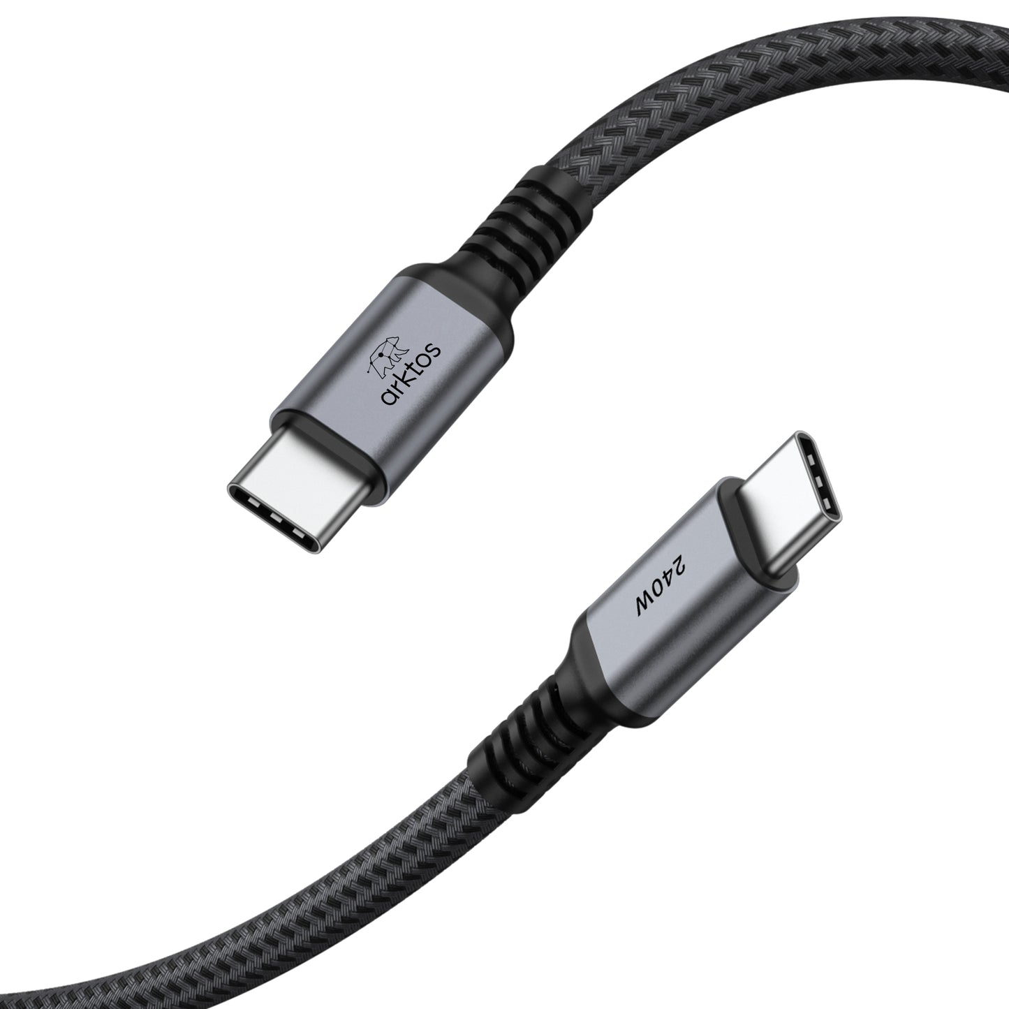 Arktos Hyperconnect 4.5m. Cable USB-C to USB-C 240W, Nylon Braided, Silver