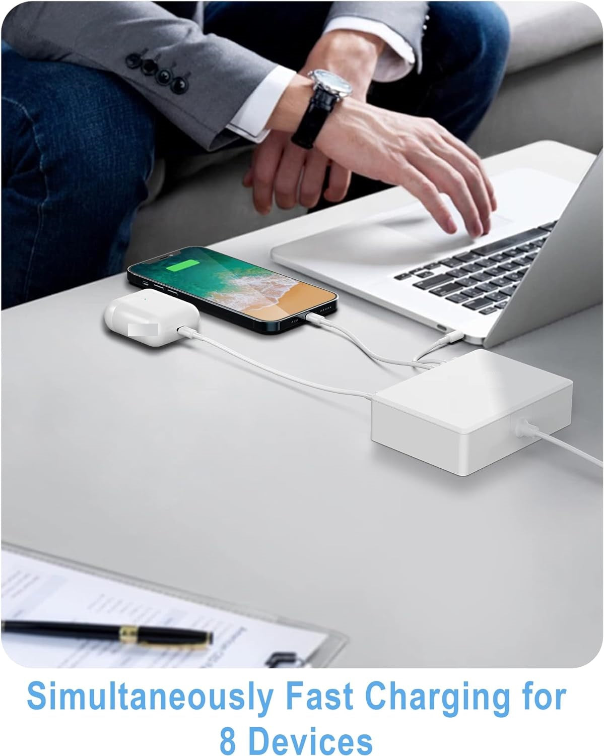 AJ Sparkit 8, 50W 8-Port Charging Hub with 8 USB-A Ports, with Intelligent Triage & Temperature Control, White