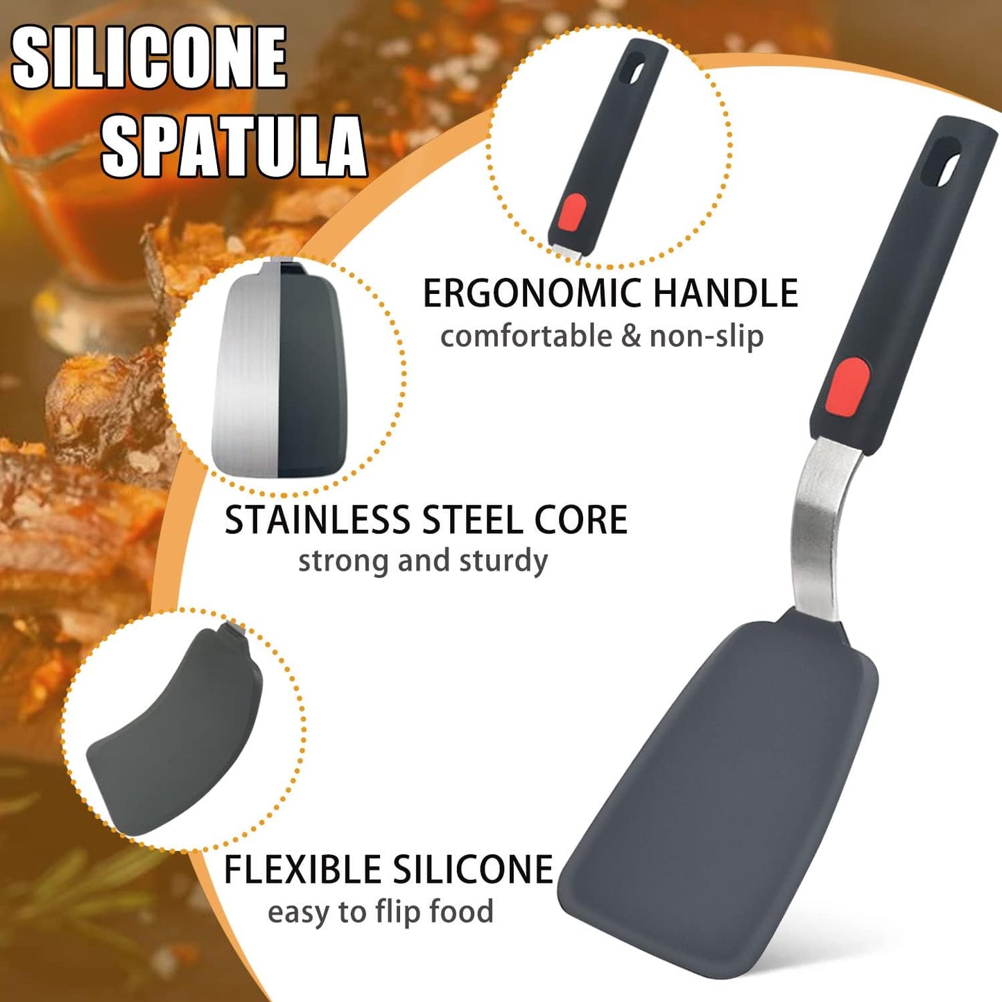AJ Silicone Spatula Turner, Non-stick Cooking Spatulas with Resistance to up to 315 °C, Set of 3