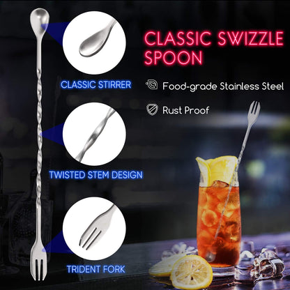 Forneed Cocktail Muddler and Mixing Spoon 25cm, Stainless Steel Bar Muddler and Cocktail Stirrer Set