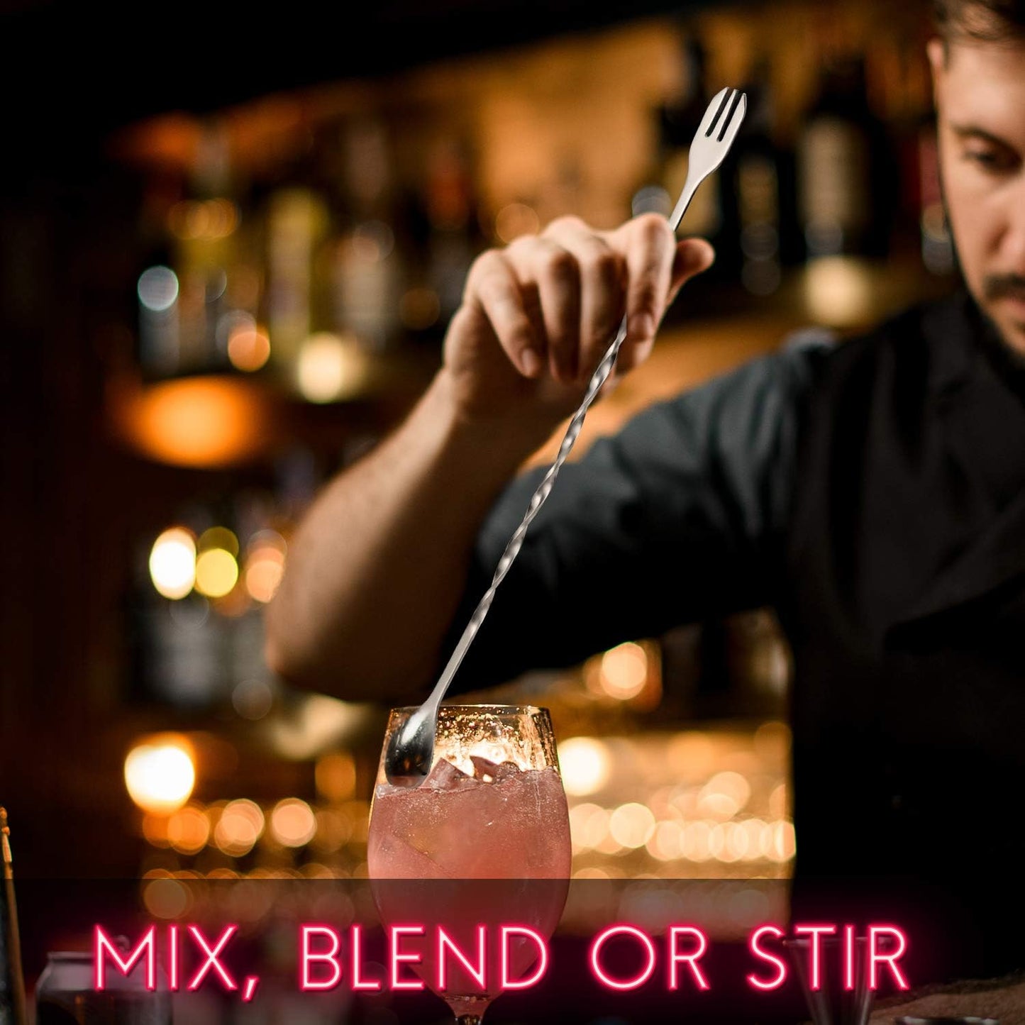 Forneed Cocktail Muddler and Mixing Spoon 25cm, Stainless Steel Bar Muddler and Cocktail Stirrer Set