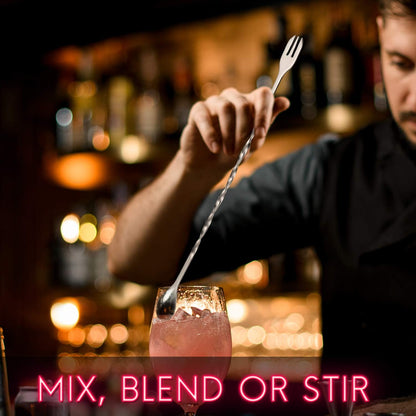Forneed Cocktail Muddler and Mixing Spoon 25cm, Stainless Steel Bar Muddler and Cocktail Stirrer Set
