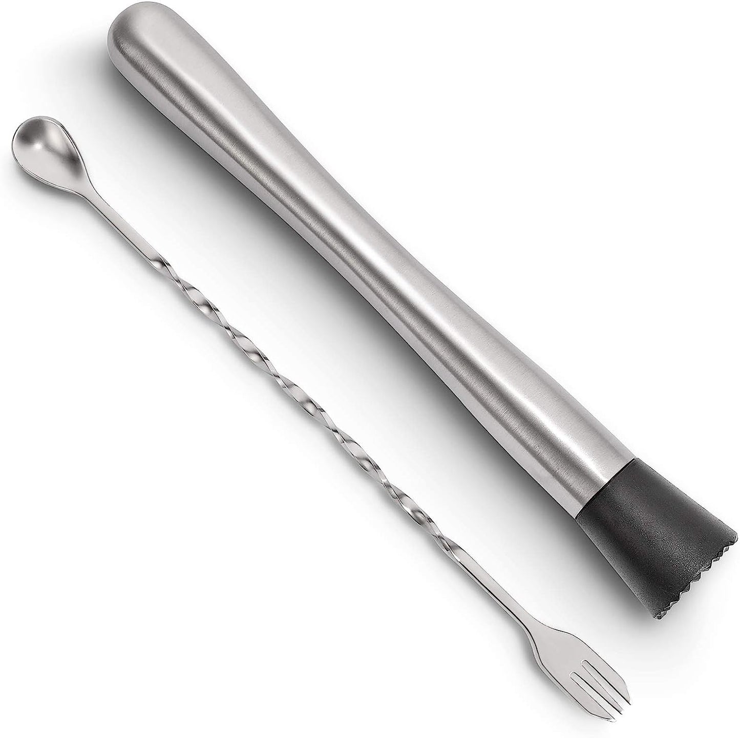 Forneed Cocktail Muddler and Mixing Spoon 25cm, Stainless Steel Bar Muddler and Cocktail Stirrer Set