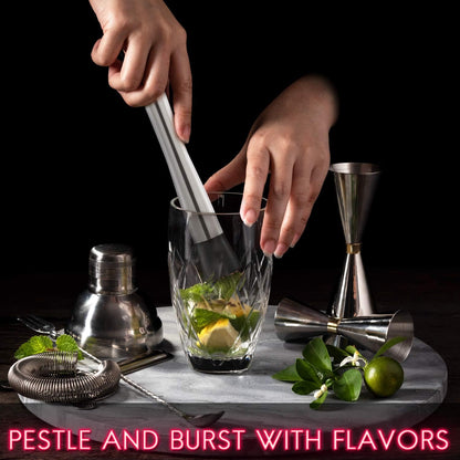 Forneed Cocktail Muddler and Mixing Spoon 25cm, Stainless Steel Bar Muddler and Cocktail Stirrer Set