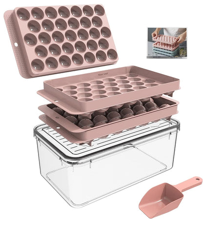 AJ 2-Pack Ice Cube Tray With Lid & Bin, 33 Ice Trays, Set of 2pcs, with Lid and Scoop, Pink