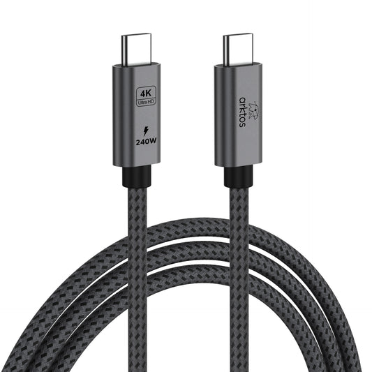 Arktos Hyperconnect 3m. USB-C to USB-C 3.2 Gen2 Cable, 20Gbps / 240W, with Nylon Weave, Silver