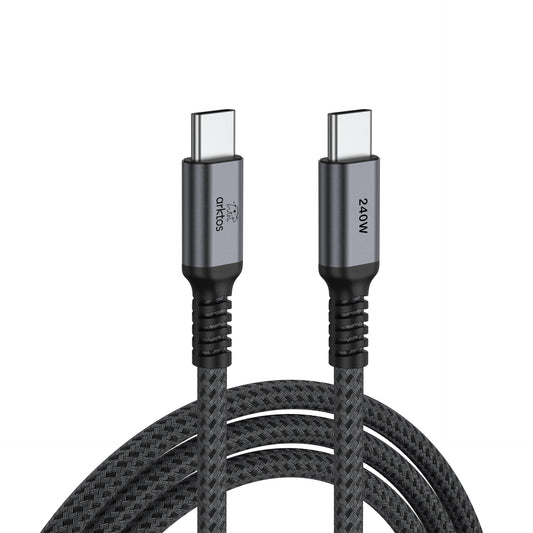 Arktos Hyperconnect 3m. Cable USB-C to USB-C 240W, with Nylon Weave, Silver