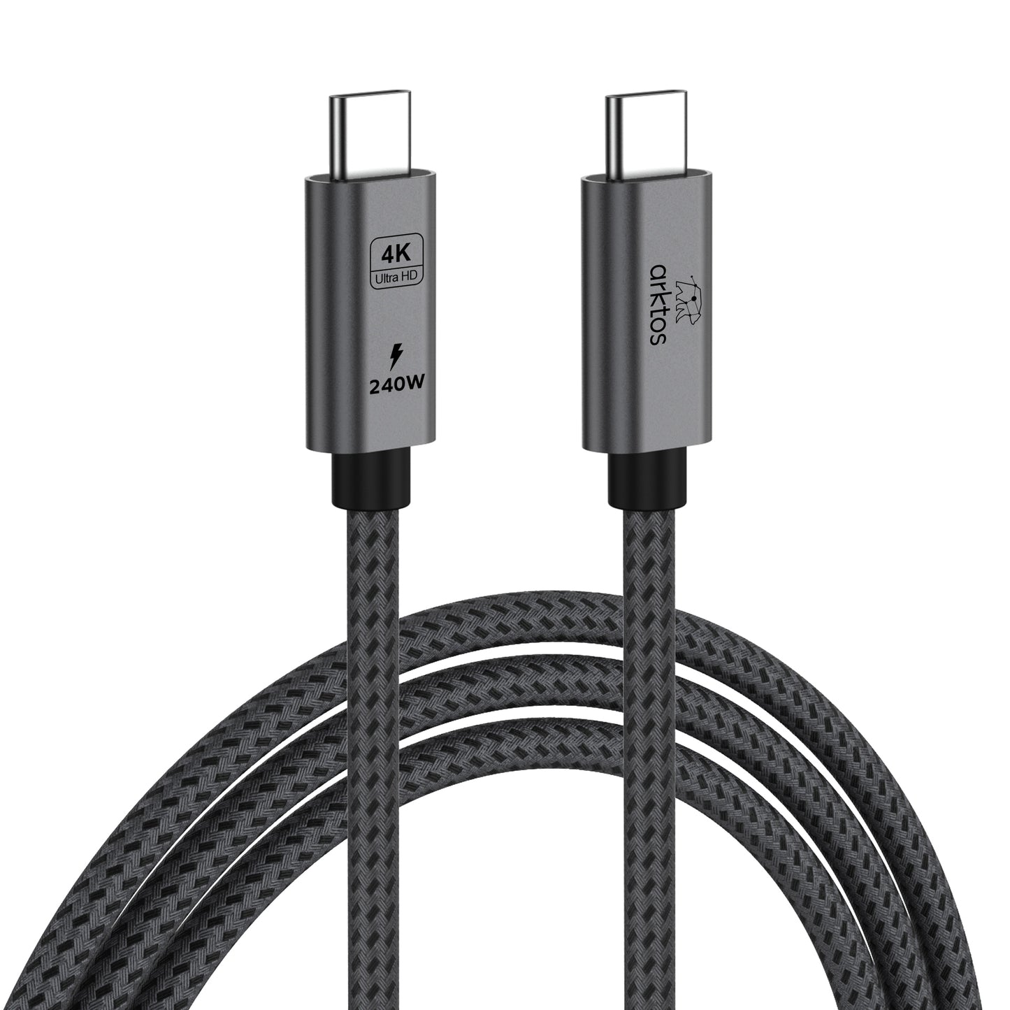 Arktos Hyperconnect 7m. USB-C to USB-C 3.2 Gen2 Cable, 20Gbps, Nylon Braided, Silver
