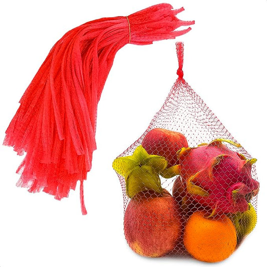 AJ Reusable Net Bag, Fruit and Vegetable Mesh, 60cm, Set of 100pcs, Red