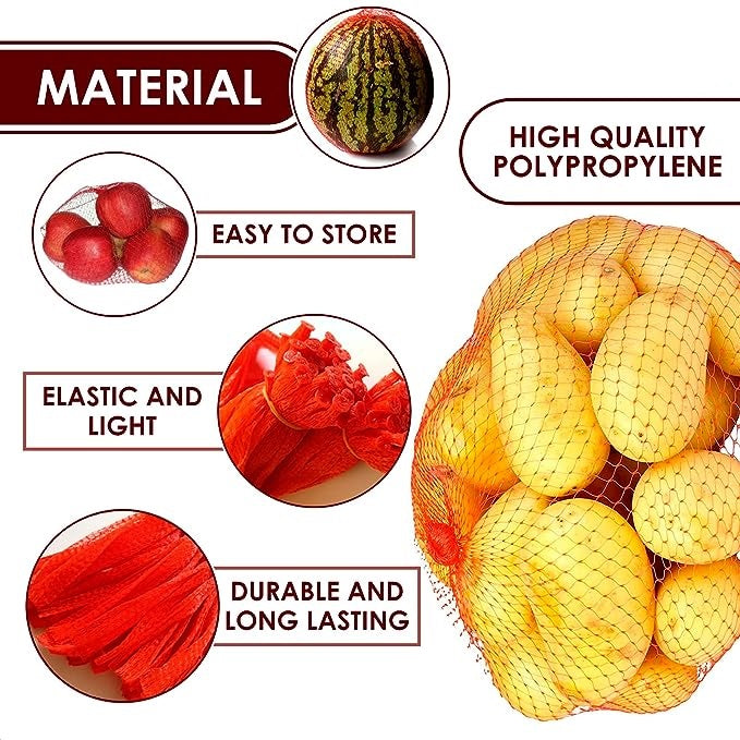 AJ Reusable Net Bag, Fruit and Vegetable Mesh, 60cm, Set of 100pcs, Red