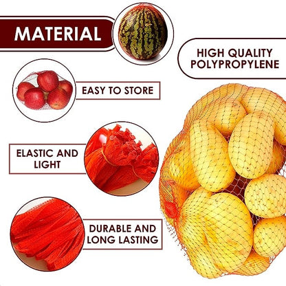 AJ Reusable Net Bag, Fruit and Vegetable Mesh, 60cm, Set of 100pcs, Red