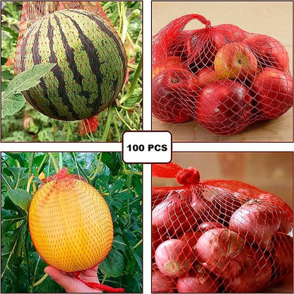 AJ Reusable Net Bag, Fruit and Vegetable Mesh, 60cm, Set of 100pcs, Red