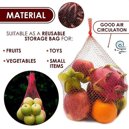 AJ Reusable Net Bag, Fruit and Vegetable Mesh, 60cm, Set of 100pcs, Red