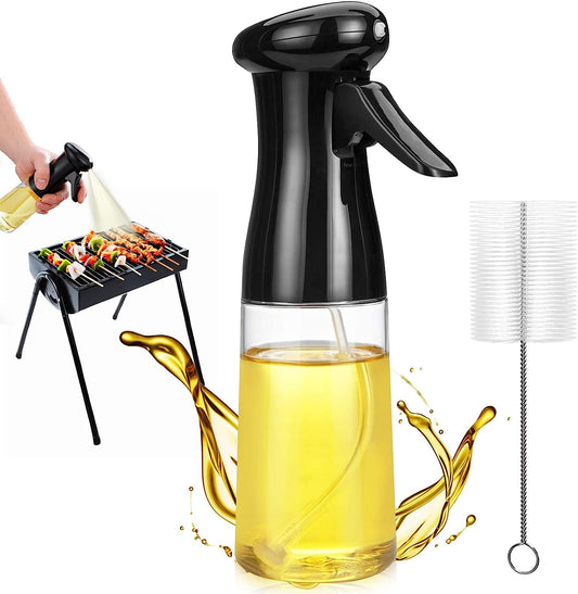 AJ Oil Sprayer for Cooking 200ml, Oil Spray Container, Set with Cleaning Brush, Black