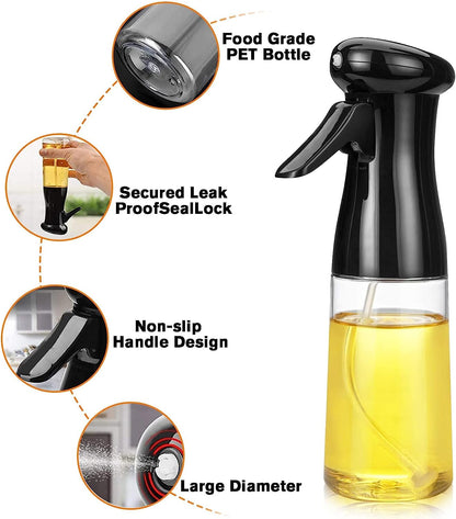 AJ Oil Sprayer for Cooking 200ml, Oil Spray Container, Set with Cleaning Brush, Black