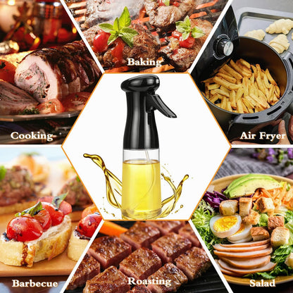 AJ Oil Sprayer for Cooking 200ml, Oil Spray Container, Set with Cleaning Brush, Black