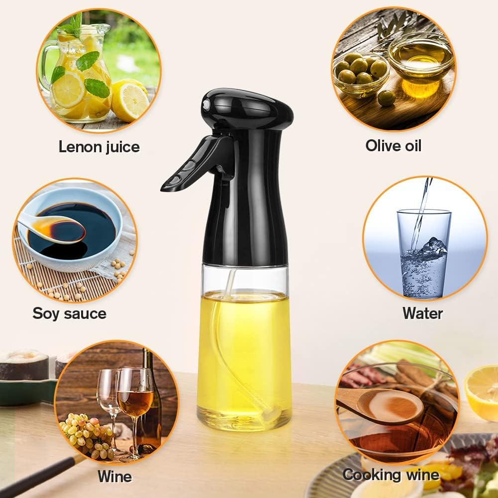 AJ Oil Sprayer for Cooking 200ml, Oil Spray Container, Set with Cleaning Brush, Black