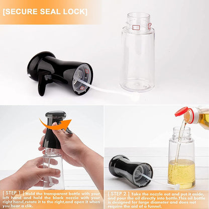 AJ Oil Sprayer for Cooking 200ml, Oil Spray Container, Set with Cleaning Brush, Black