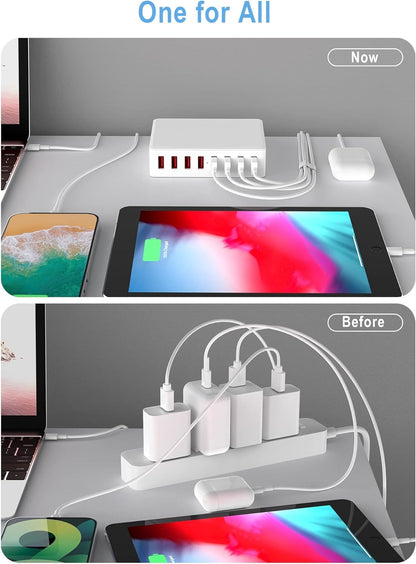 AJ Sparkit 8, 50W 8-Port Charging Hub with 8 USB-A Ports, with Intelligent Triage & Temperature Control, White