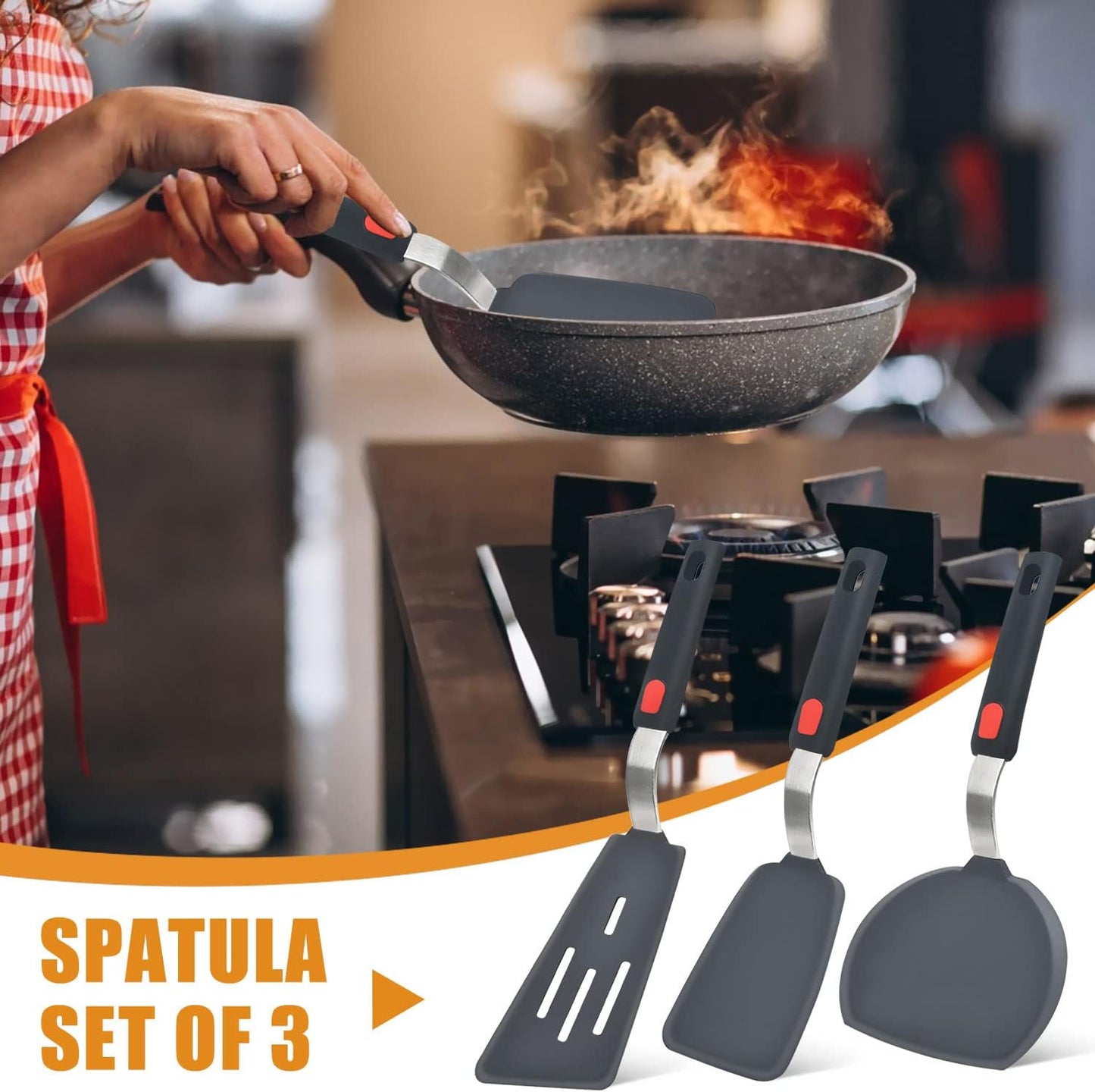 AJ Silicone Spatula Turner, Non-stick Cooking Spatulas with Resistance to up to 315 °C, Set of 3