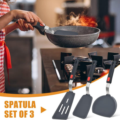 AJ Silicone Spatula Turner, Non-stick Cooking Spatulas with Resistance to up to 315 °C, Set of 3