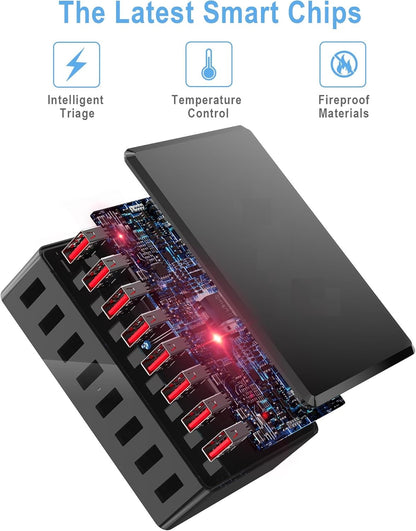 AJ Sparkit 8, 50W 8-Port Charging Hub with 8 USB-A Ports, with Intelligent Triage & Temperature Control, Black