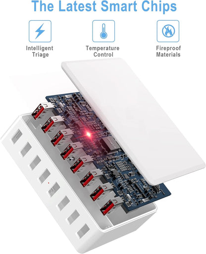AJ Sparkit 8, 50W 8-Port Charging Hub with 8 USB-A Ports, with Intelligent Triage & Temperature Control, White